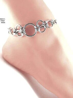 Silver Linked O Rings Anklet or Bracelet Chain Maille Links Handmade Jewelry